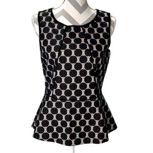 Weston Wear Black White Polka Dot Peplum Top Sleeveless Women's Size M